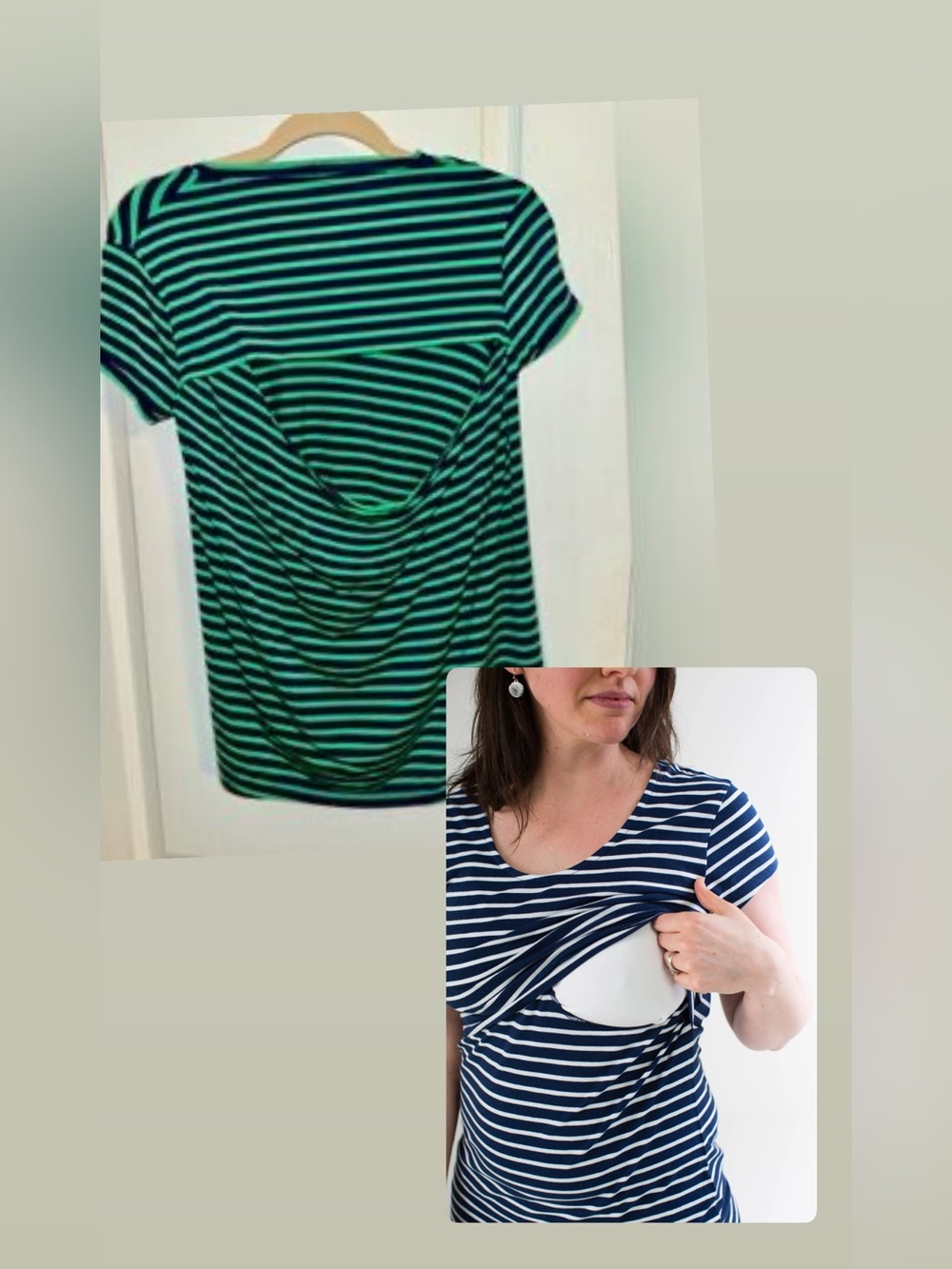 Striped Nursing shirt with Draped Back - Navy & Green